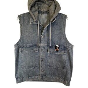 Unbranded Hooded Denim Jean Vest with Salty Patch- Size XXL